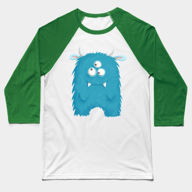 Blue Hairy Monster Baseball T-Shirt by Lmay